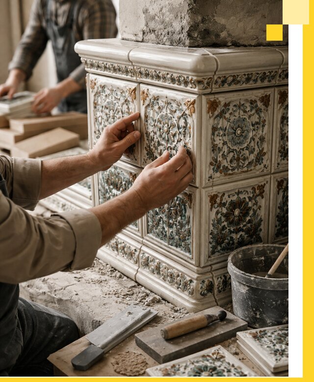 Изразцовые камины под ключ в Щербинке: проект и монтаж