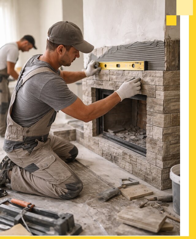 Облицовка каминов в Щербинке, монтаж и отделка натуральным камнем