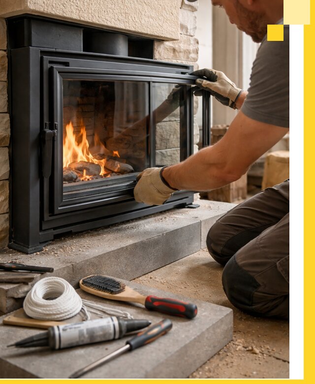 Производство, монтаж и доставка каминов со стеклом в Щербинке