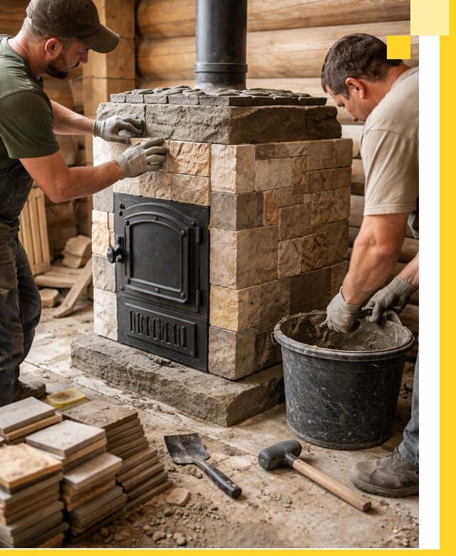 Облицовка банной печи под ключ в Щербинке: камень и плитка