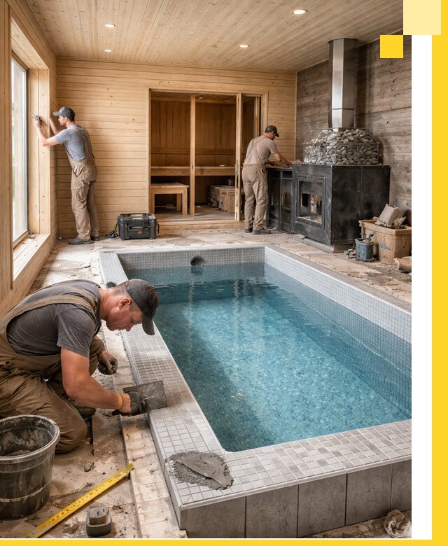 Проект бани с бассейном и сауной в Щербинке под ключ