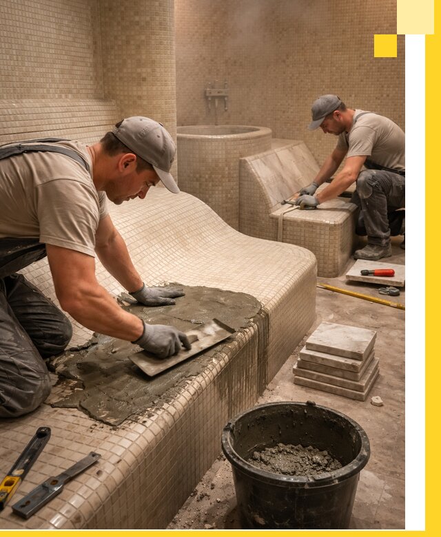 Лежаки для хамама под ключ в Щербинке, проект и монтаж