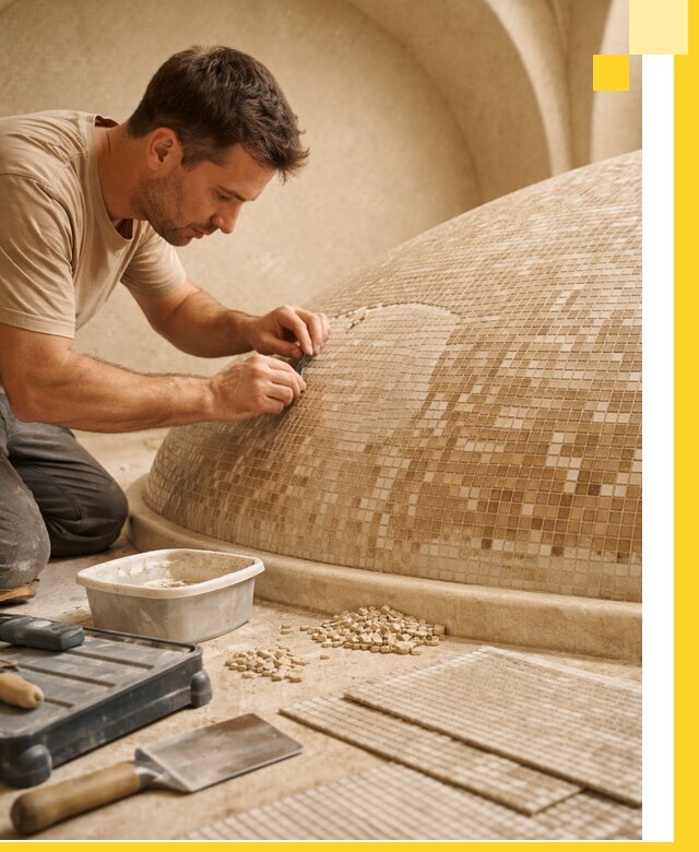 Профессиональная укладка мозаики для хамама под ключ в Щербинке