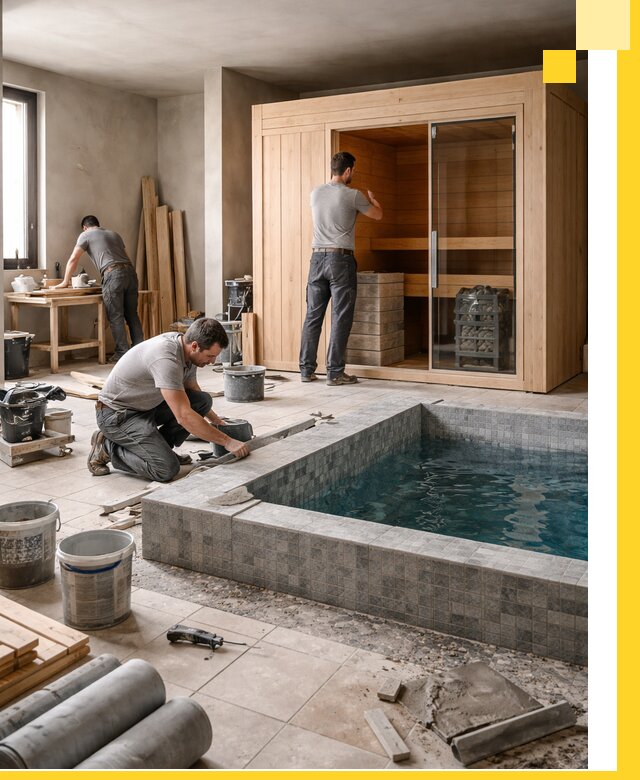 SPA зоны под ключ с бассейном сауной и печью в Щербинке